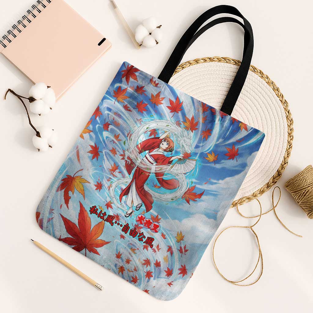 Kagura Inuyasha Series Tote Bag Wind Spirit Anime Style with Autumn Maple Leaves