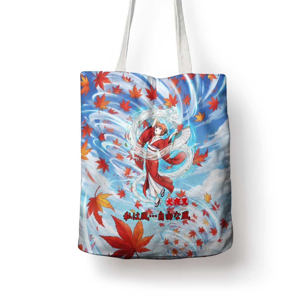 Kagura Inuyasha Series Tote Bag Wind Spirit Anime Style with Autumn Maple Leaves
