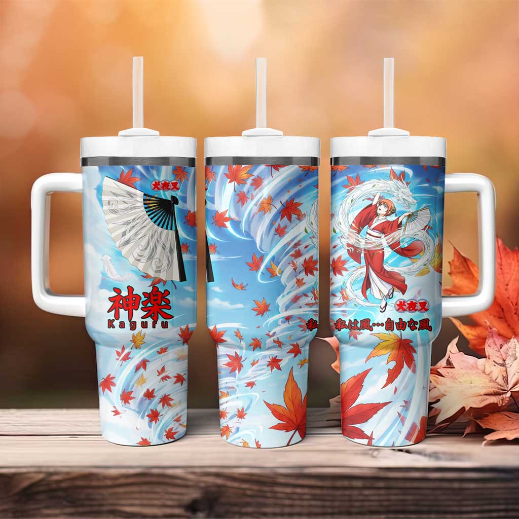 Kagura Inuyasha Series Tumbler With Handle Wind Spirit Anime Style with Autumn Maple Leaves