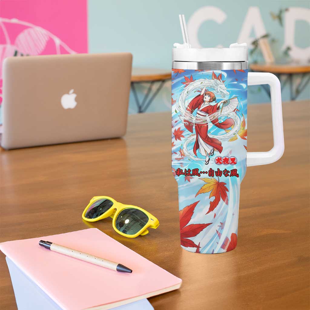 Kagura Inuyasha Series Tumbler With Handle Wind Spirit Anime Style with Autumn Maple Leaves