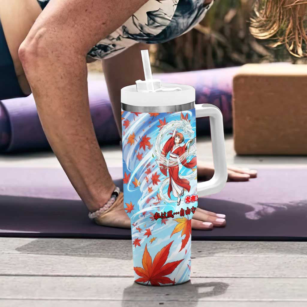 Kagura Inuyasha Series Tumbler With Handle Wind Spirit Anime Style with Autumn Maple Leaves