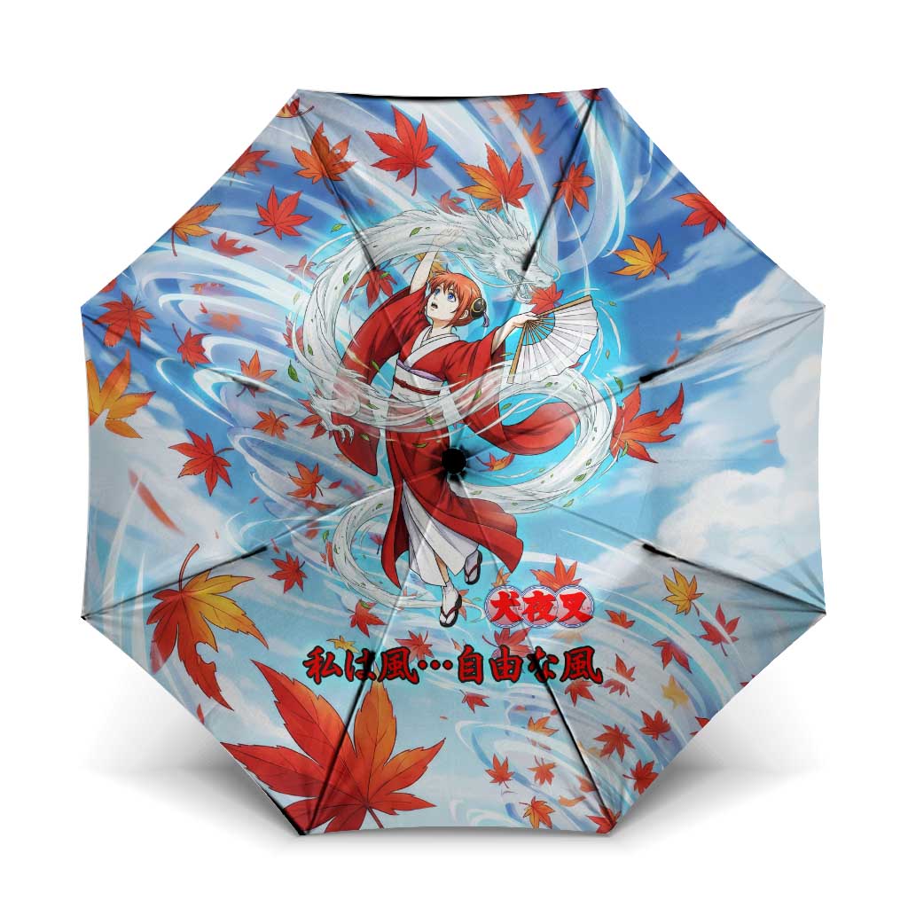 Kagura Inuyasha Series Umbrella Wind Spirit Anime Style with Autumn Maple Leaves