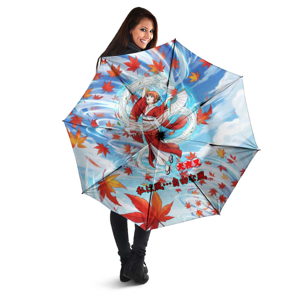 Kagura Inuyasha Series Umbrella Wind Spirit Anime Style with Autumn Maple Leaves