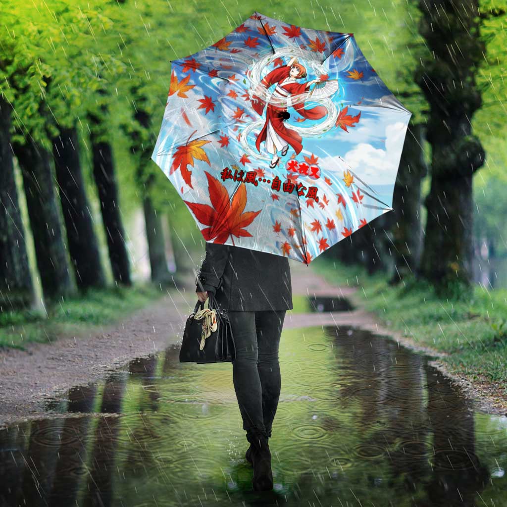 Kagura Inuyasha Series Umbrella Wind Spirit Anime Style with Autumn Maple Leaves