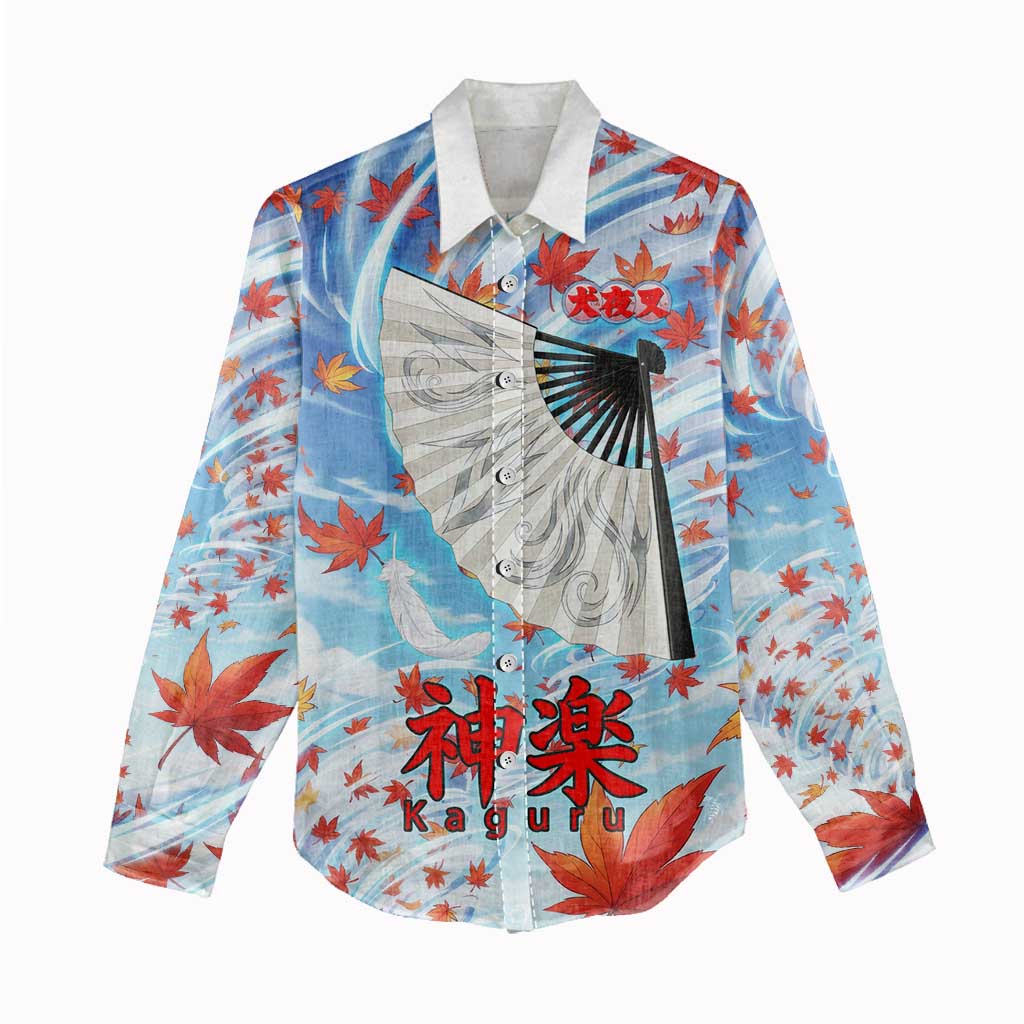 Kagura Inuyasha Series Women Casual Shirt Wind Spirit Anime Style with Autumn Maple Leaves