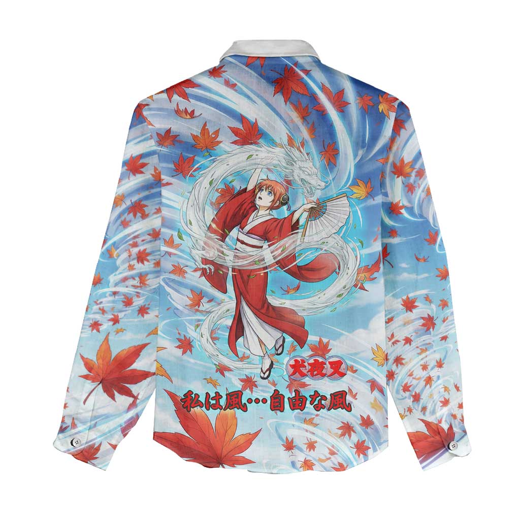 Kagura Inuyasha Series Women Casual Shirt Wind Spirit Anime Style with Autumn Maple Leaves