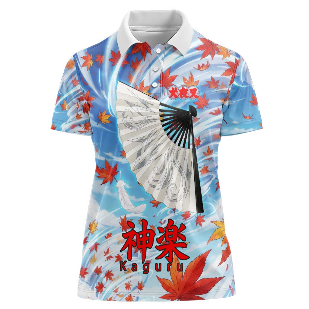 Kagura Inuyasha Series Women Polo Shirt Wind Spirit Anime Style with Autumn Maple Leaves