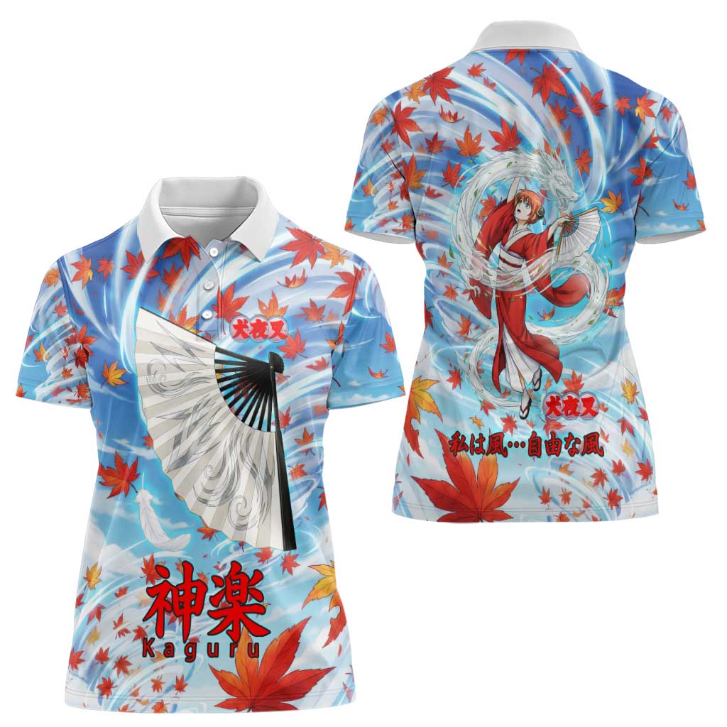 Kagura Inuyasha Series Women Polo Shirt Wind Spirit Anime Style with Autumn Maple Leaves