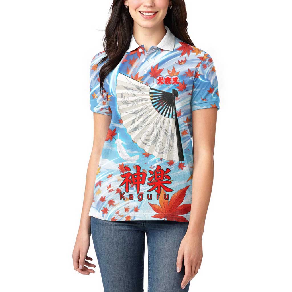 Kagura Inuyasha Series Women Polo Shirt Wind Spirit Anime Style with Autumn Maple Leaves