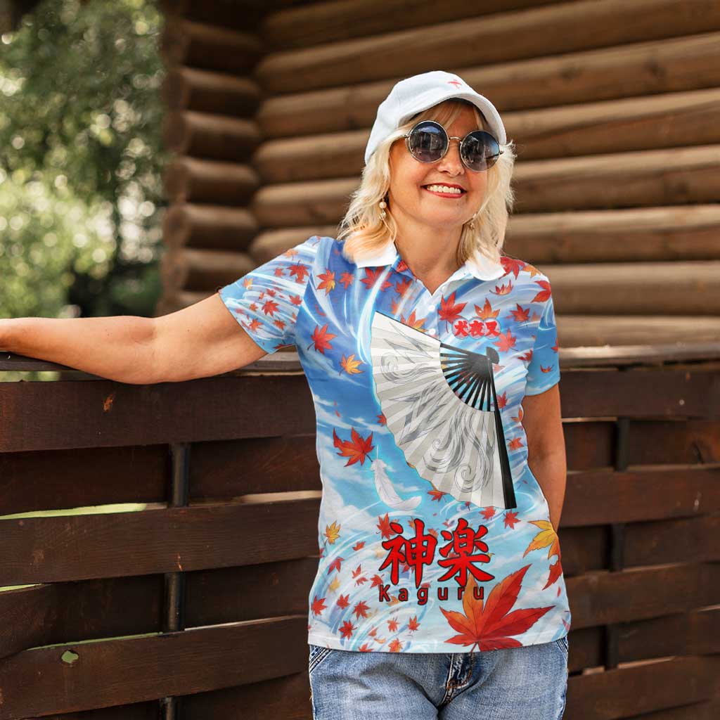 Kagura Inuyasha Series Women Polo Shirt Wind Spirit Anime Style with Autumn Maple Leaves