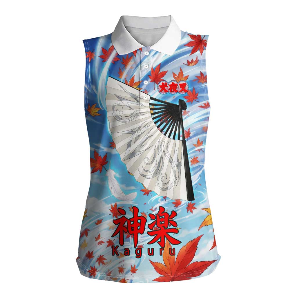 Kagura Inuyasha Series Women Sleeveless Polo Shirt Wind Spirit Anime Style with Autumn Maple Leaves
