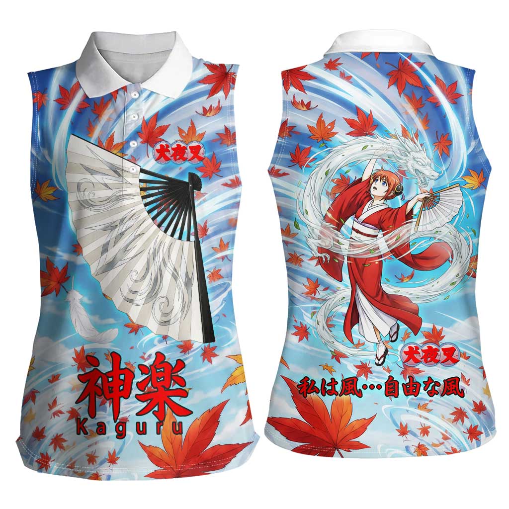 Kagura Inuyasha Series Women Sleeveless Polo Shirt Wind Spirit Anime Style with Autumn Maple Leaves