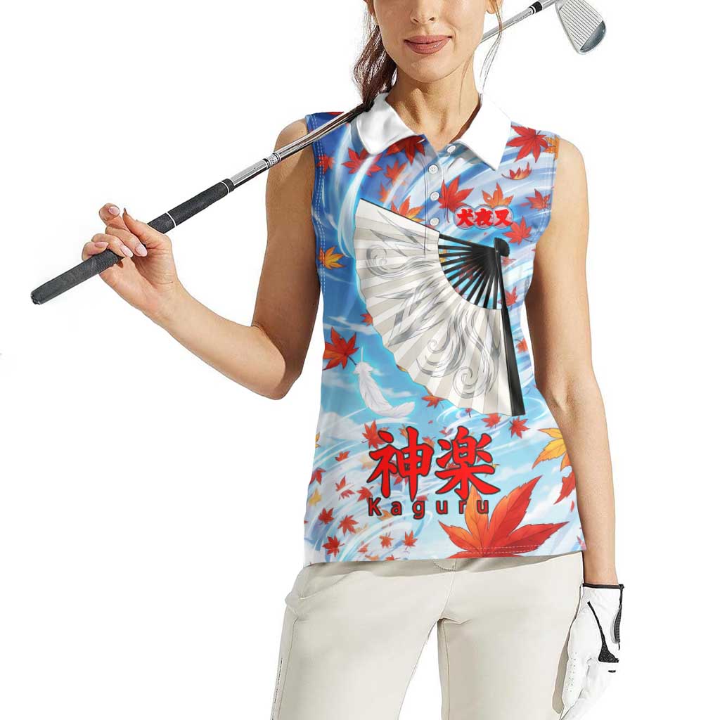 Kagura Inuyasha Series Women Sleeveless Polo Shirt Wind Spirit Anime Style with Autumn Maple Leaves