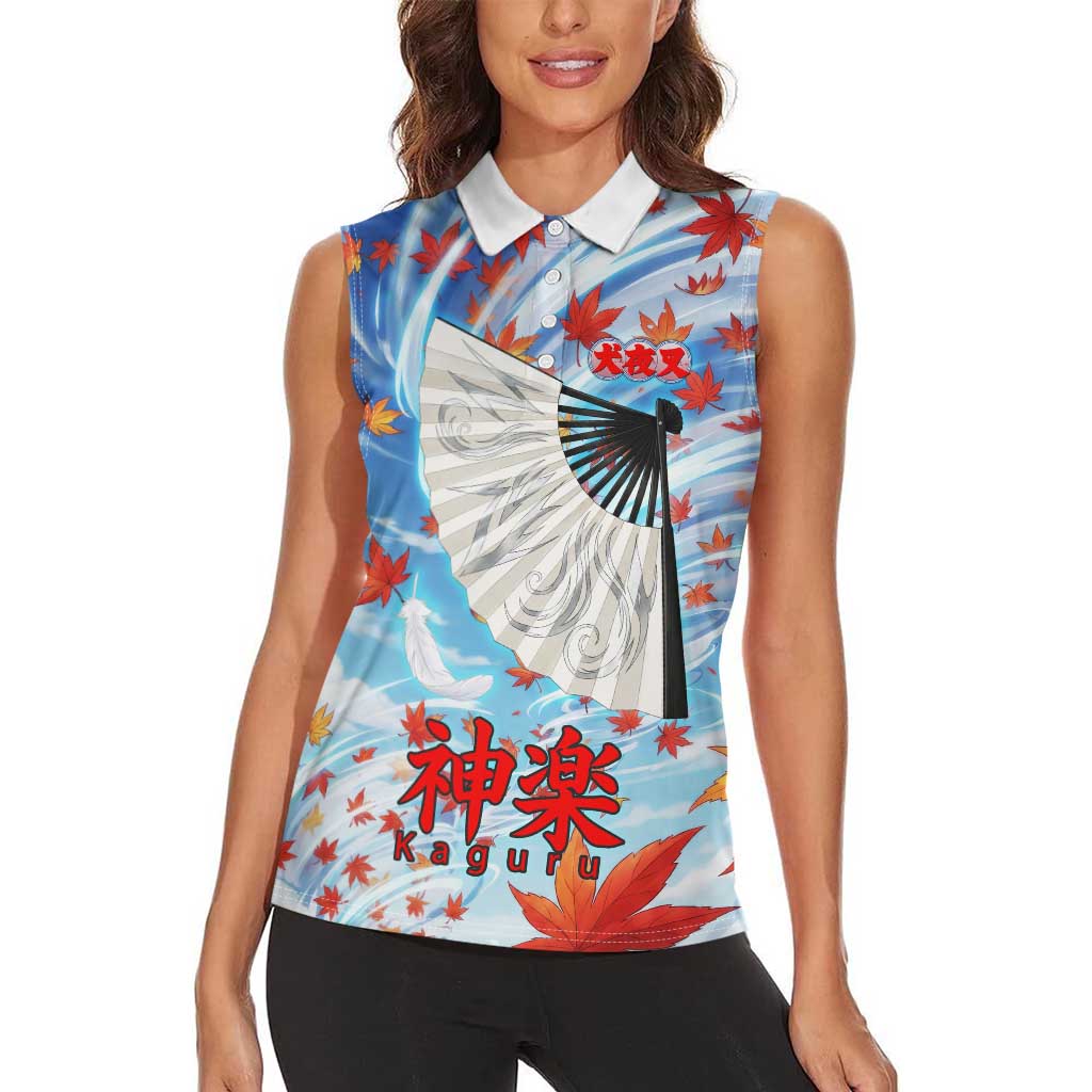 Kagura Inuyasha Series Women Sleeveless Polo Shirt Wind Spirit Anime Style with Autumn Maple Leaves
