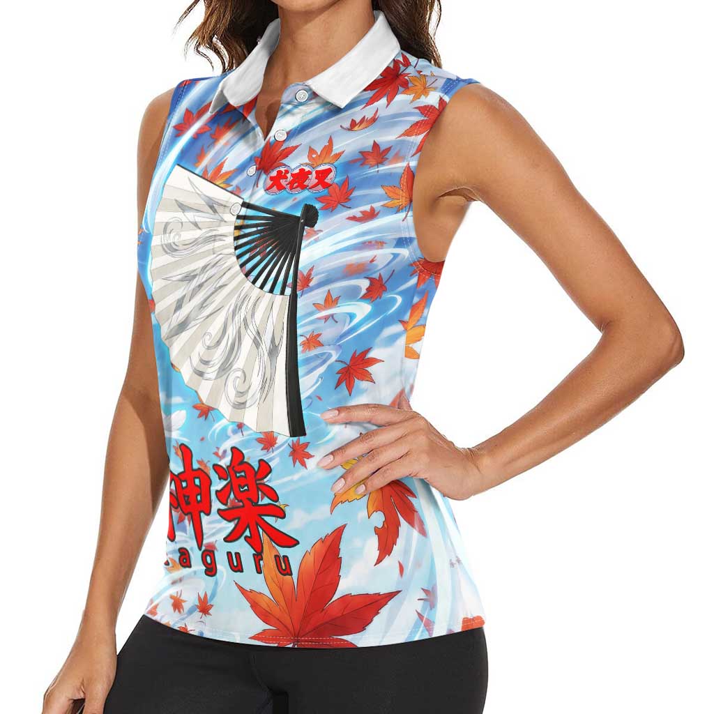 Kagura Inuyasha Series Women Sleeveless Polo Shirt Wind Spirit Anime Style with Autumn Maple Leaves