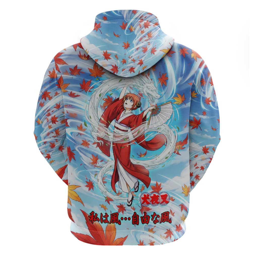 Kagura Inuyasha Series Zip Hoodie Wind Spirit Anime Style with Autumn Maple Leaves