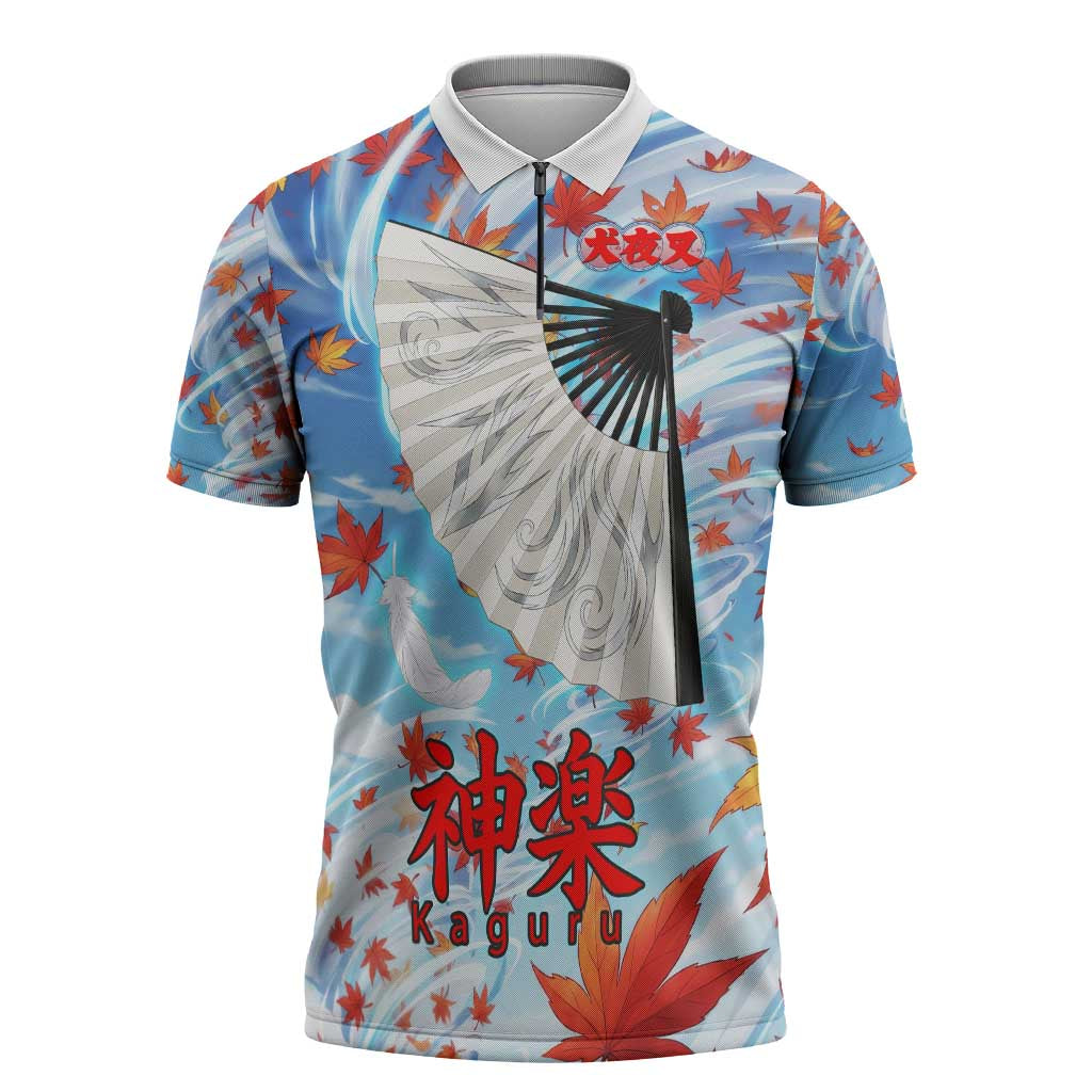 Kagura Inuyasha Series Zipper Polo Shirt Wind Spirit Anime Style with Autumn Maple Leaves