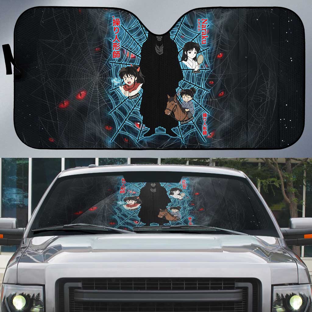 Naraku Inuyasha Series Auto Sun Shade Dark Web Anime Style with Fiery Spider and Red Eyes