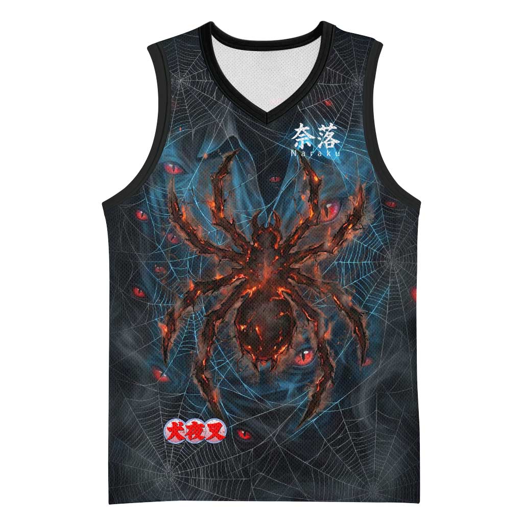 Naraku Inuyasha Series Basketball Jersey Dark Web Anime Style with Fiery Spider and Red Eyes