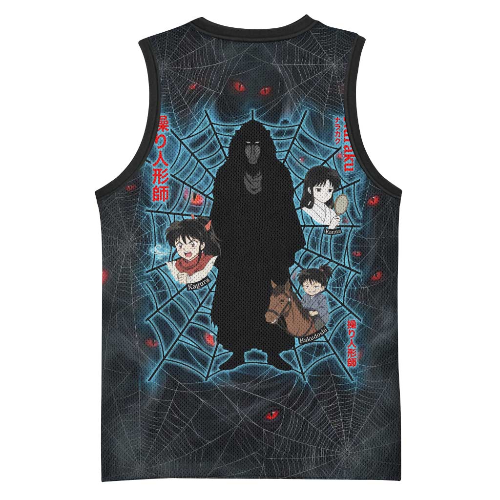 Naraku Inuyasha Series Basketball Jersey Dark Web Anime Style with Fiery Spider and Red Eyes