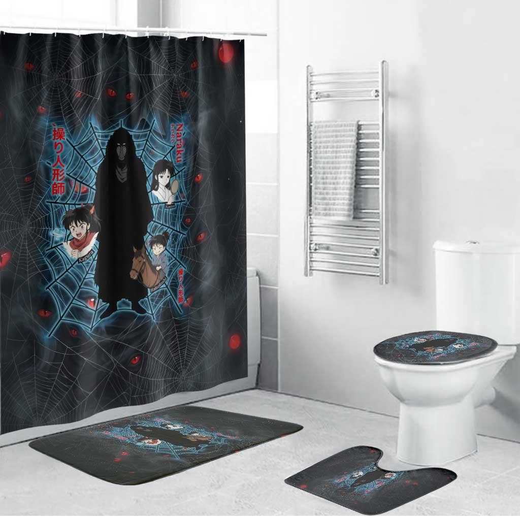 Naraku Inuyasha Series Bathroom Set Dark Web Anime Style with Fiery Spider and Red Eyes
