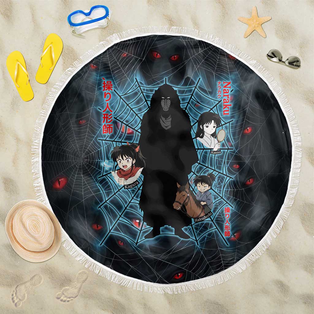Naraku Inuyasha Series Beach Blanket Dark Web Anime Style with Fiery Spider and Red Eyes