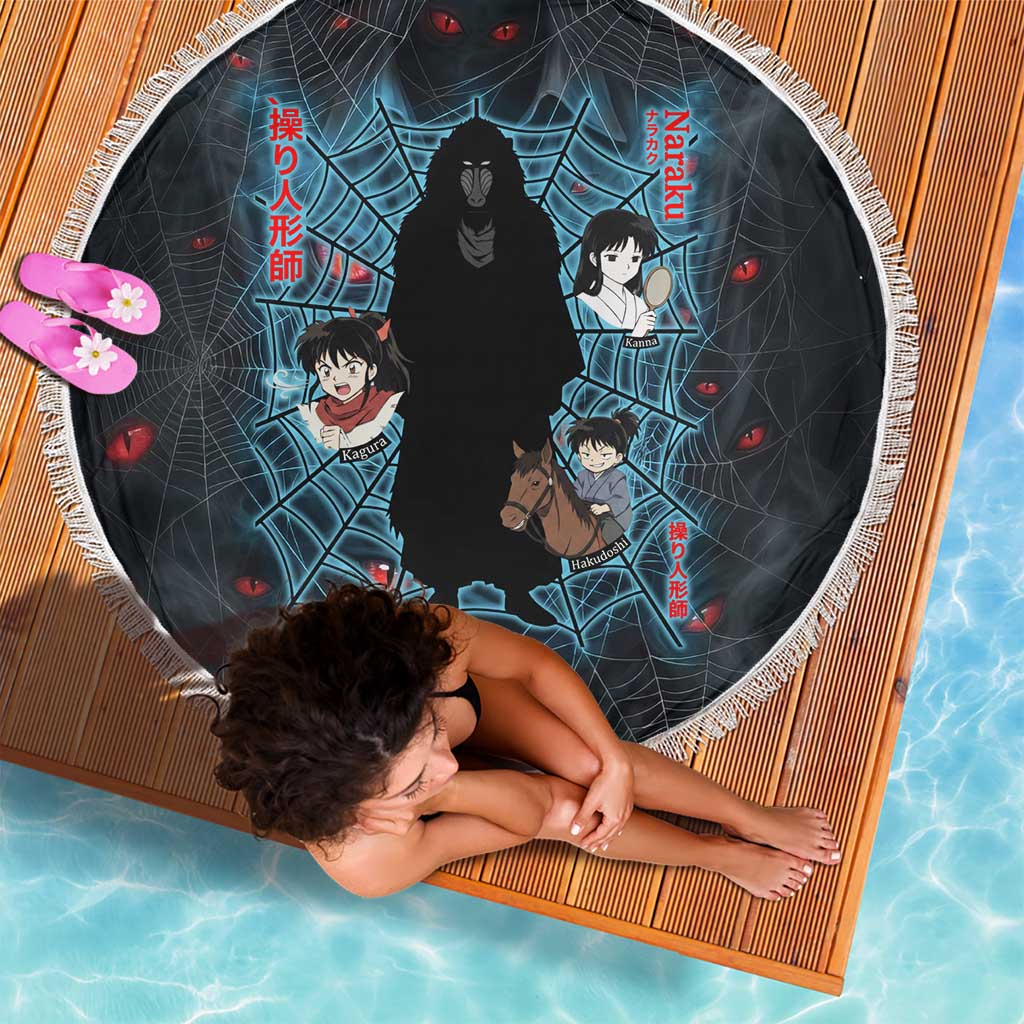 Naraku Inuyasha Series Beach Blanket Dark Web Anime Style with Fiery Spider and Red Eyes