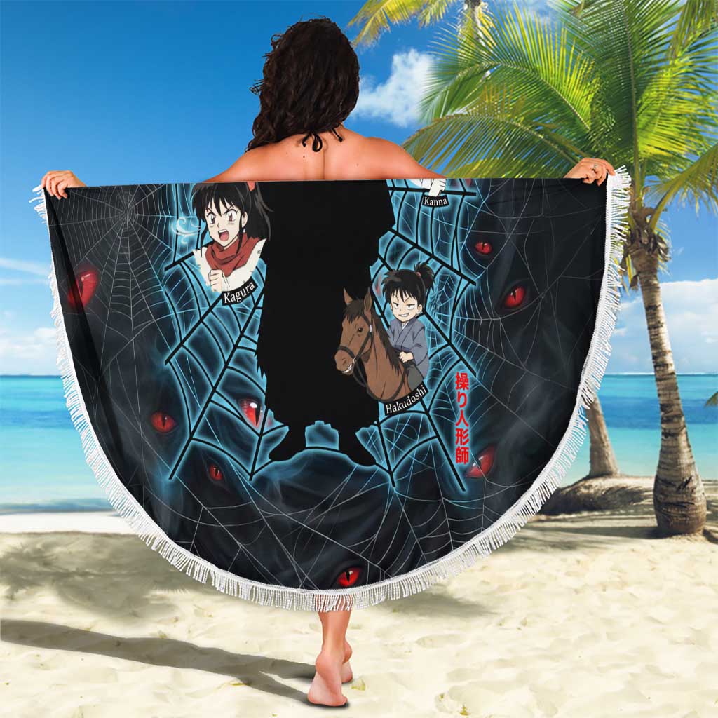 Naraku Inuyasha Series Beach Blanket Dark Web Anime Style with Fiery Spider and Red Eyes
