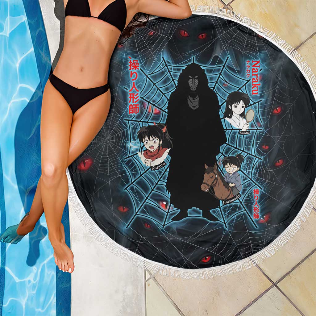 Naraku Inuyasha Series Beach Blanket Dark Web Anime Style with Fiery Spider and Red Eyes
