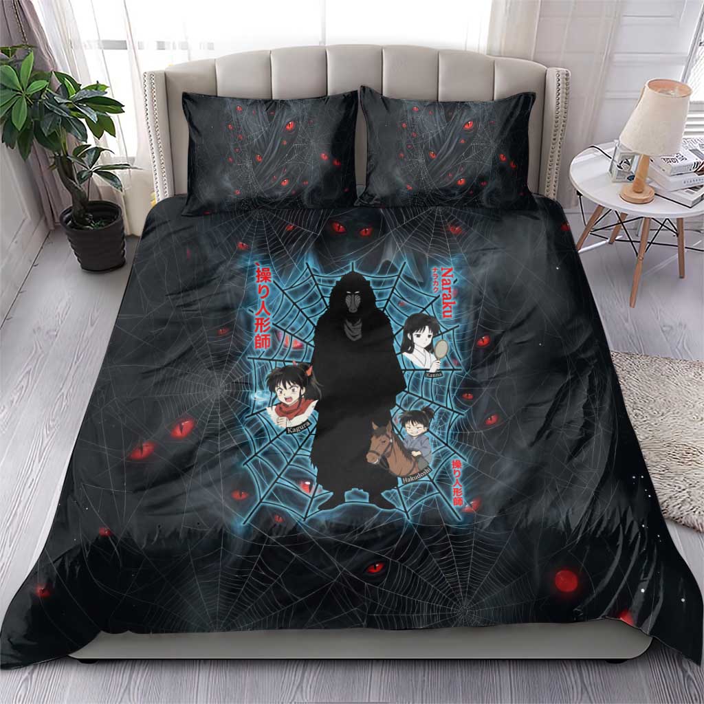 Naraku Inuyasha Series Bedding Set Dark Web Anime Style with Fiery Spider and Red Eyes