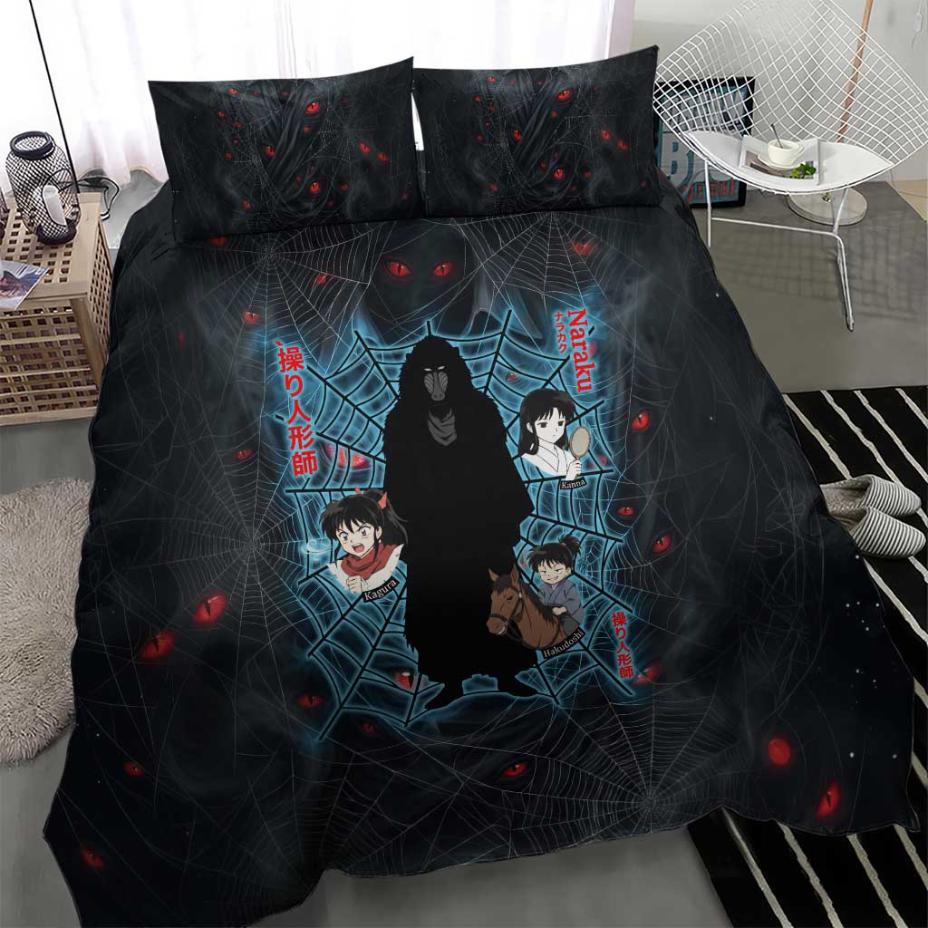 Naraku Inuyasha Series Bedding Set Dark Web Anime Style with Fiery Spider and Red Eyes