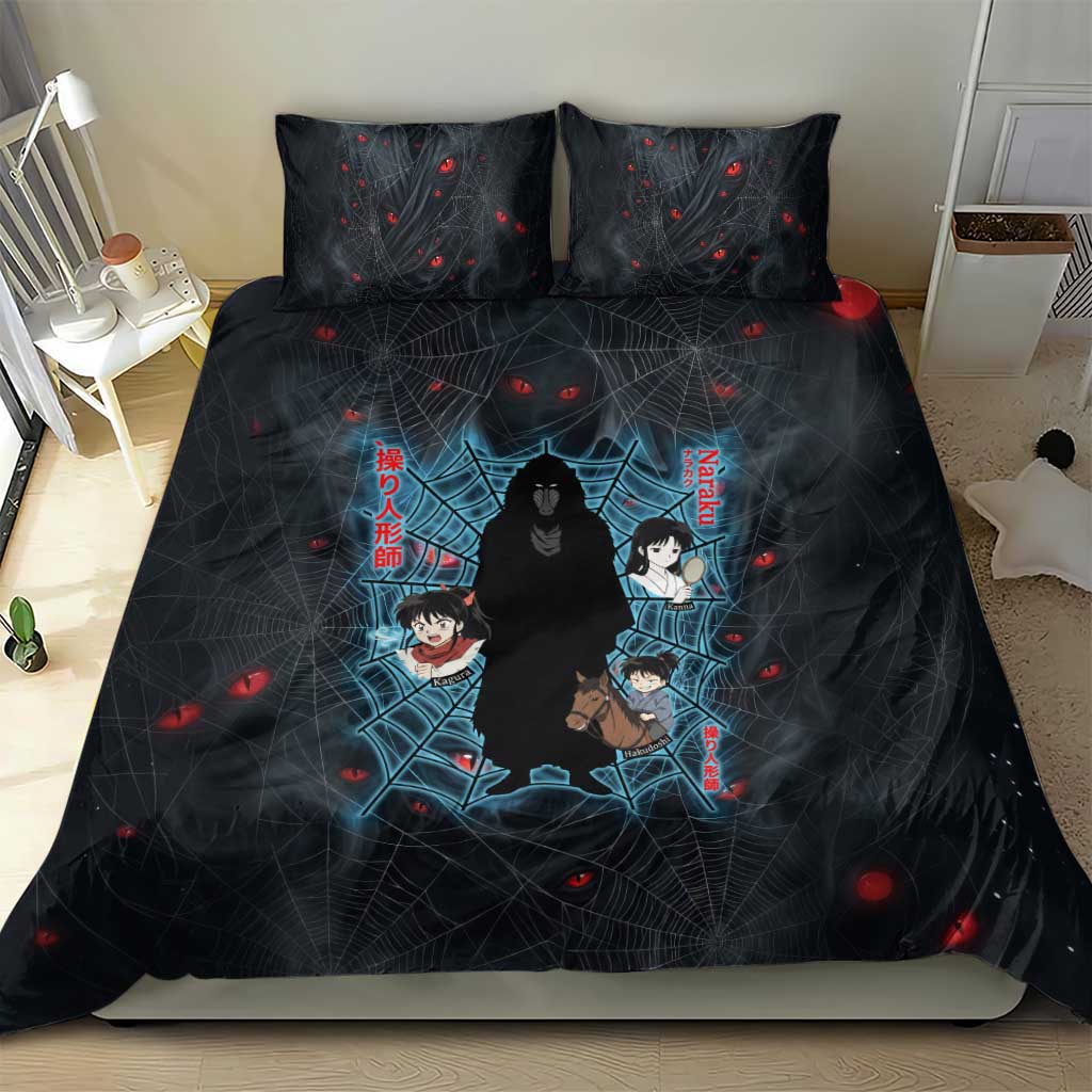 Naraku Inuyasha Series Bedding Set Dark Web Anime Style with Fiery Spider and Red Eyes