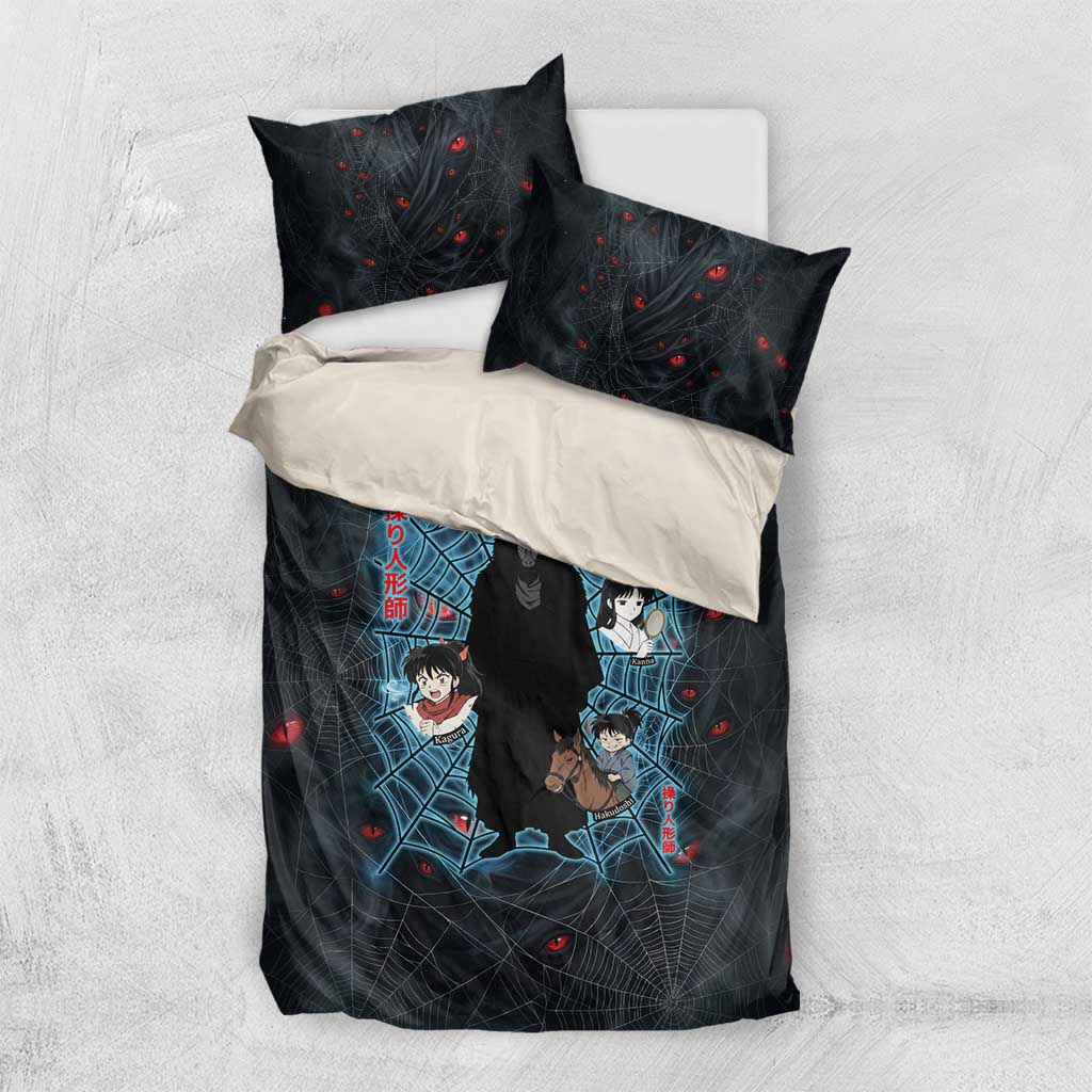 Naraku Inuyasha Series Bedding Set Dark Web Anime Style with Fiery Spider and Red Eyes