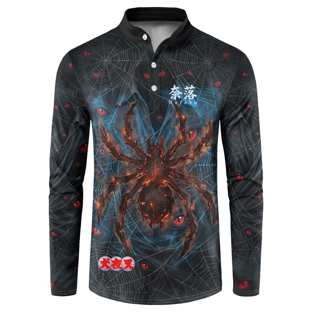 Naraku Inuyasha Series Button Sweatshirt Dark Web Anime Style with Fiery Spider and Red Eyes