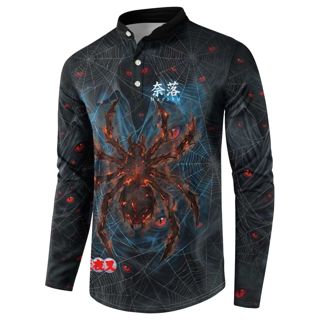 Naraku Inuyasha Series Button Sweatshirt Dark Web Anime Style with Fiery Spider and Red Eyes