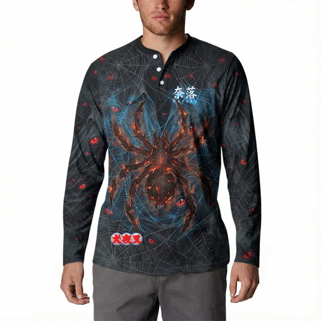 Naraku Inuyasha Series Button Sweatshirt Dark Web Anime Style with Fiery Spider and Red Eyes