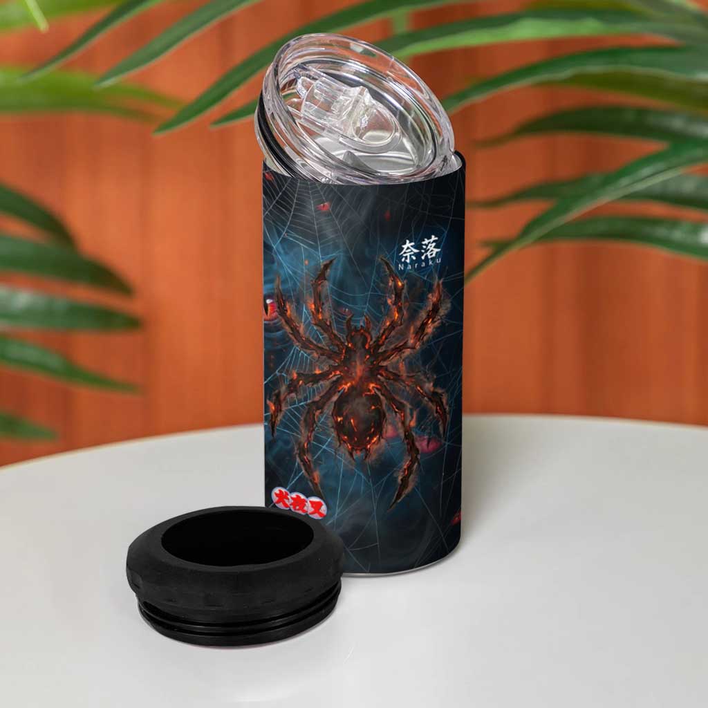 Naraku Inuyasha Series 4 in 1 Can Cooler Tumbler Dark Web Anime Style with Fiery Spider and Red Eyes