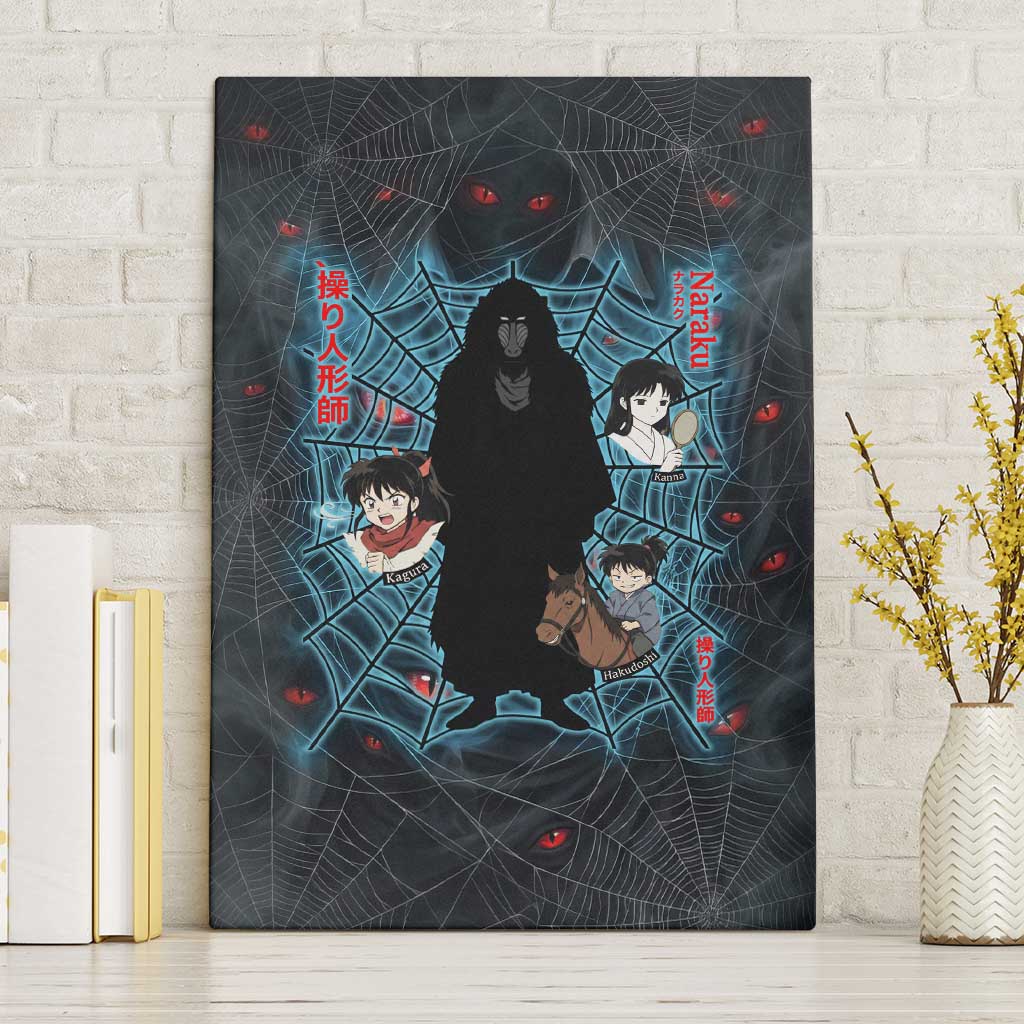 Naraku Inuyasha Series Canvas Wall Art Dark Web Anime Style with Fiery Spider and Red Eyes