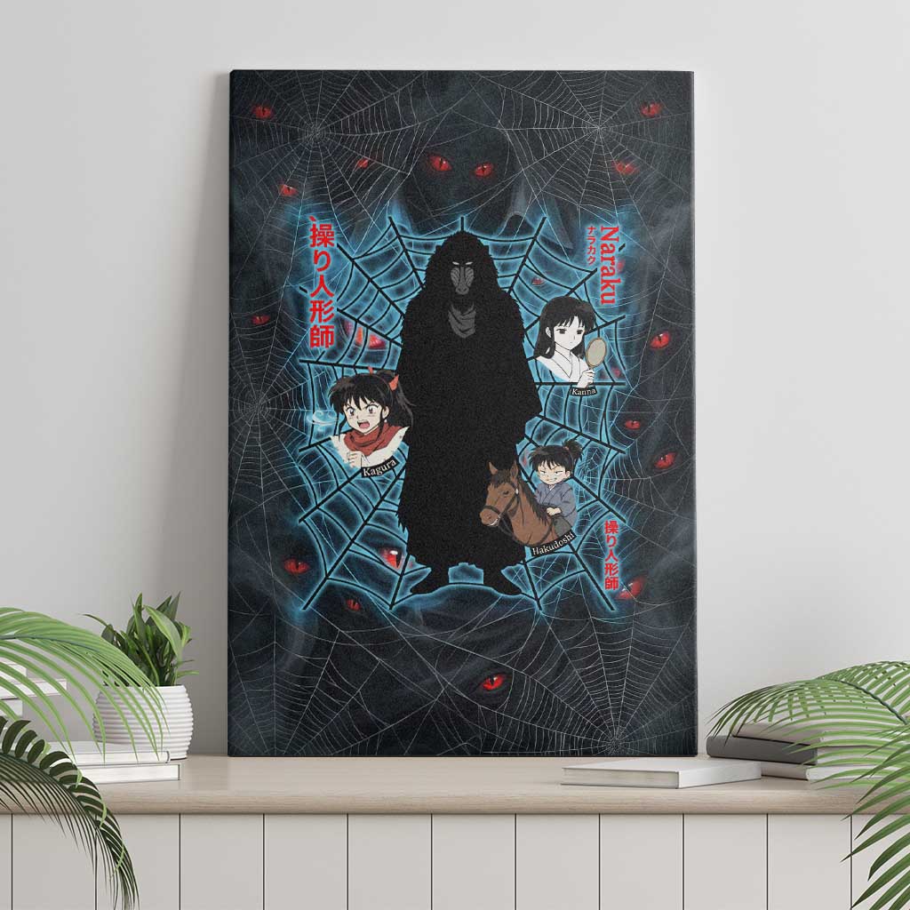Naraku Inuyasha Series Canvas Wall Art Dark Web Anime Style with Fiery Spider and Red Eyes