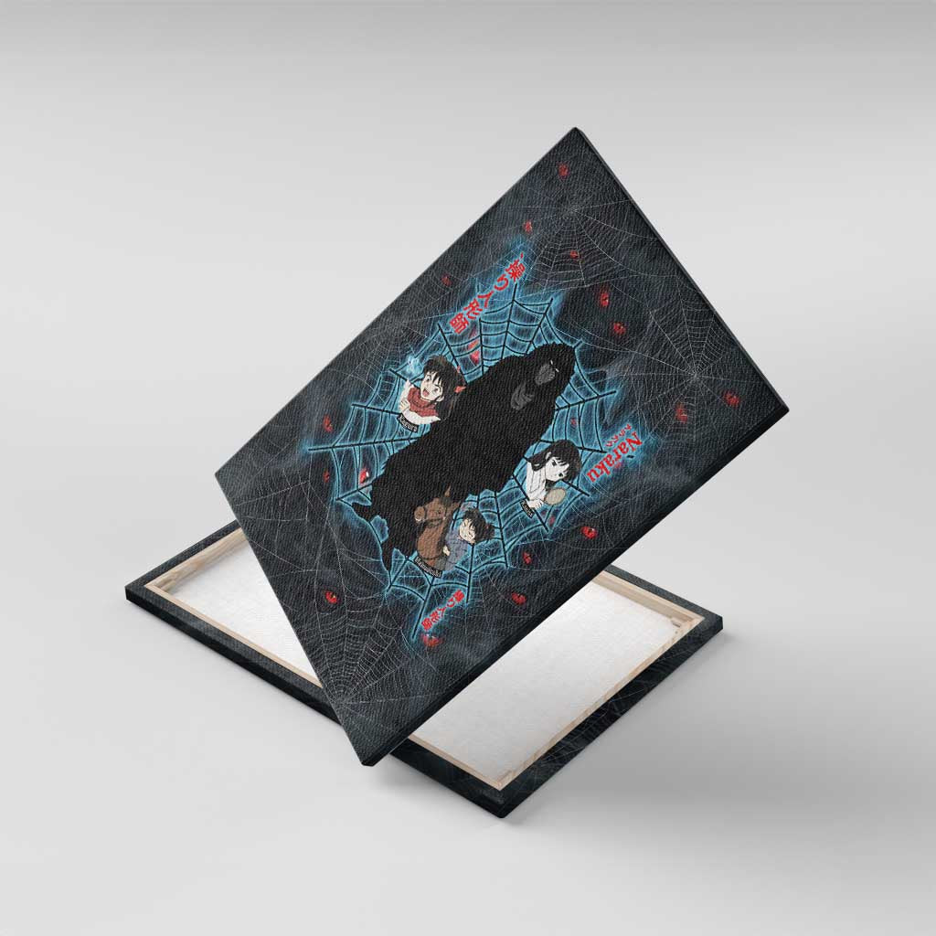 Naraku Inuyasha Series Canvas Wall Art Dark Web Anime Style with Fiery Spider and Red Eyes