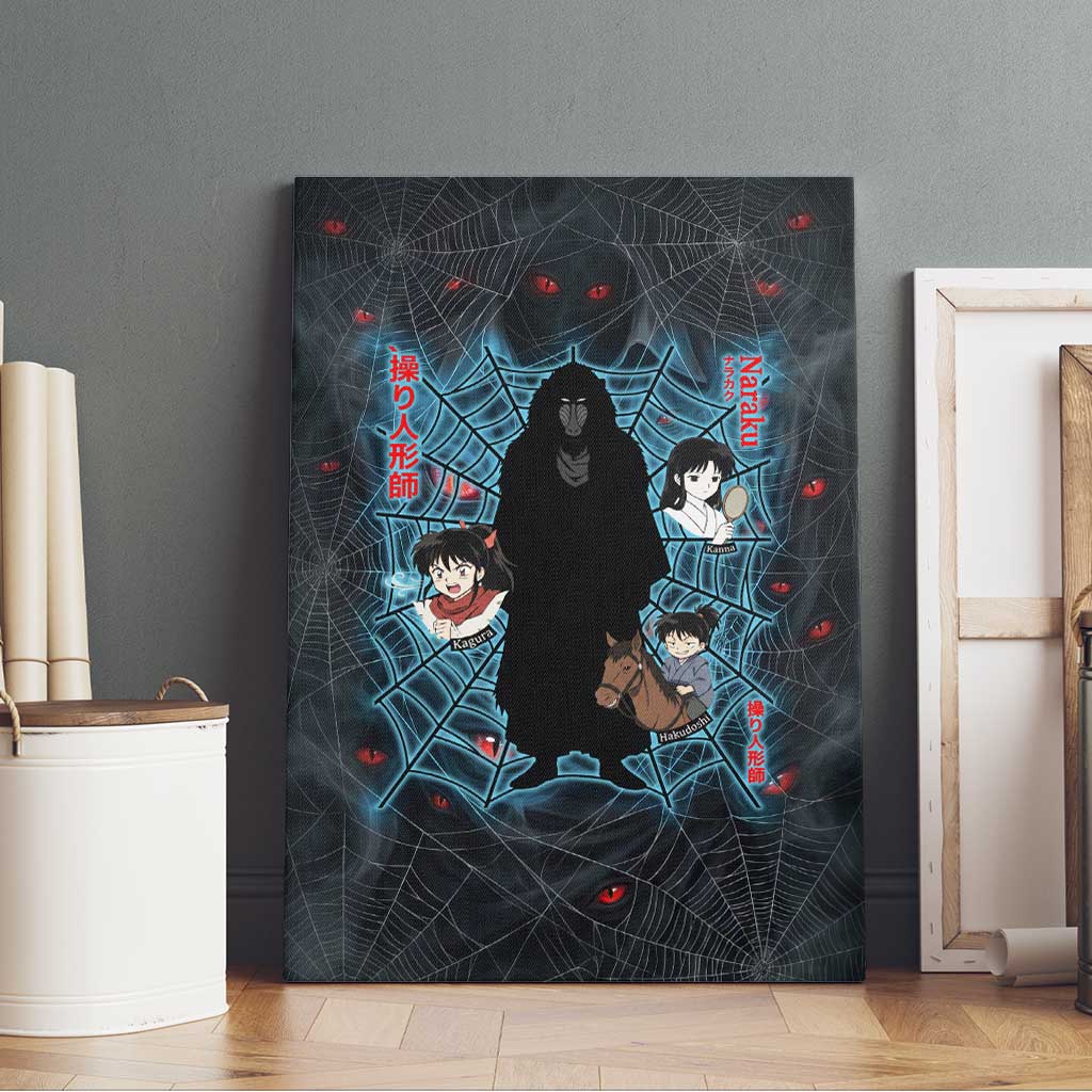 Naraku Inuyasha Series Canvas Wall Art Dark Web Anime Style with Fiery Spider and Red Eyes