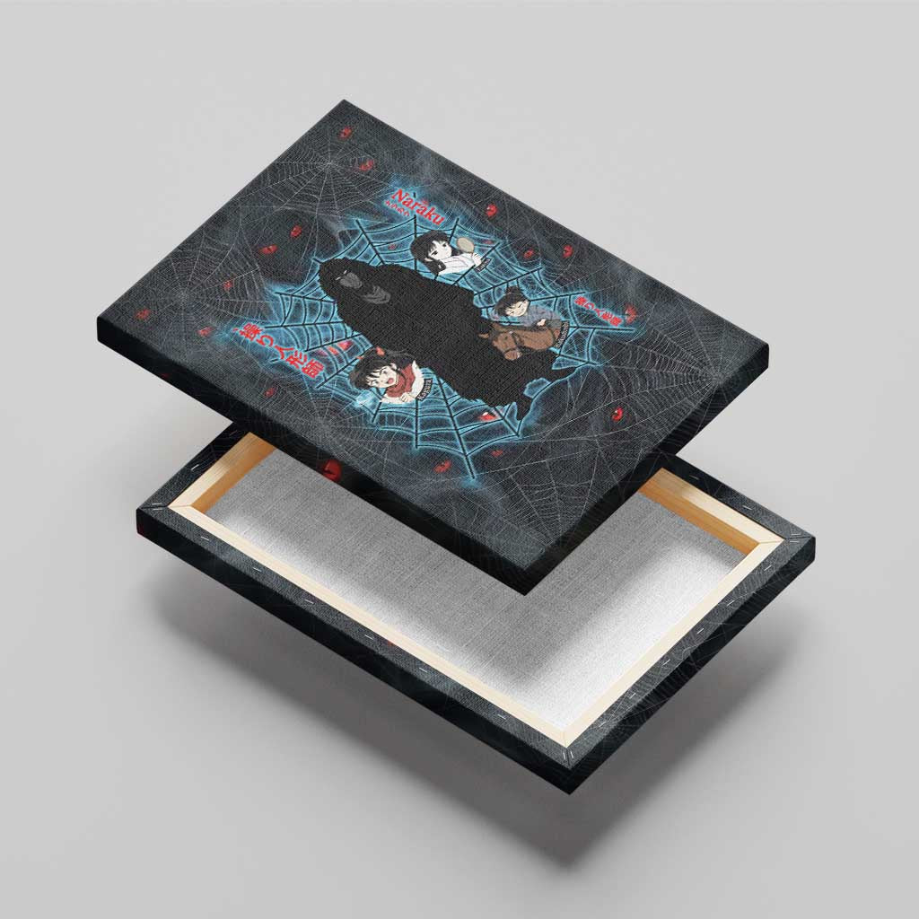 Naraku Inuyasha Series Canvas Wall Art Dark Web Anime Style with Fiery Spider and Red Eyes