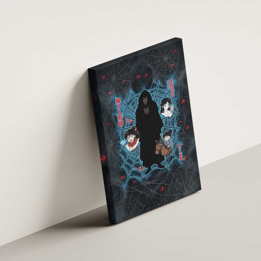 Naraku Inuyasha Series Canvas Wall Art Dark Web Anime Style with Fiery Spider and Red Eyes