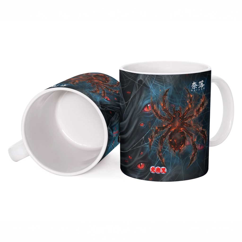 Naraku Inuyasha Series Ceramic Mug Dark Web Anime Style with Fiery Spider and Red Eyes