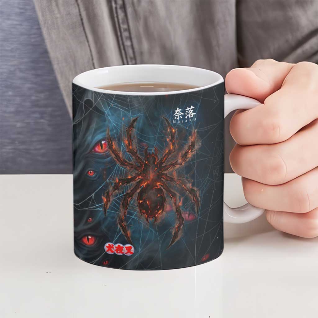 Naraku Inuyasha Series Ceramic Mug Dark Web Anime Style with Fiery Spider and Red Eyes
