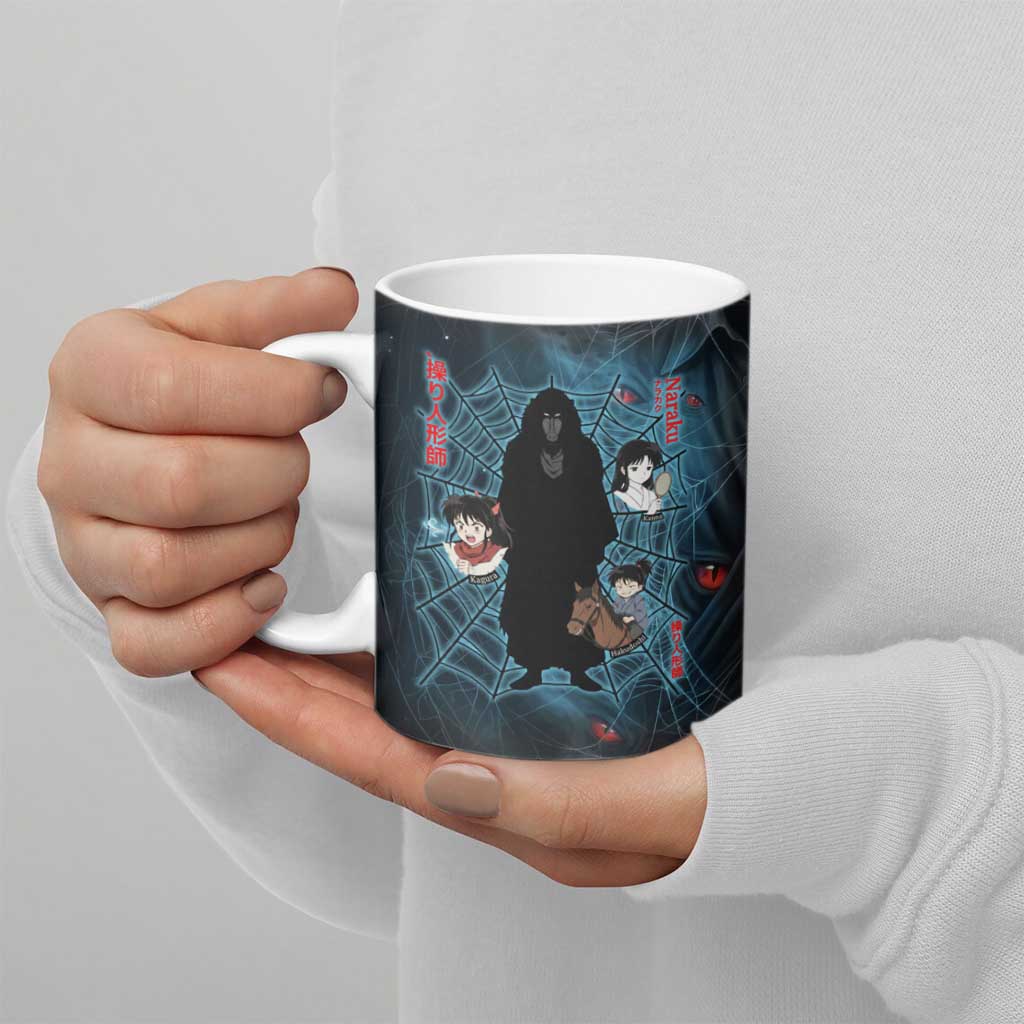 Naraku Inuyasha Series Ceramic Mug Dark Web Anime Style with Fiery Spider and Red Eyes