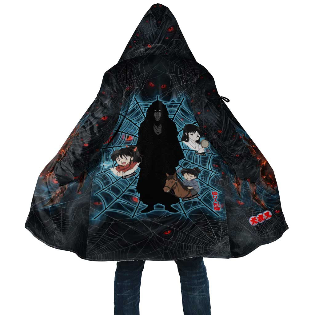 Naraku Inuyasha Series Cloak Dark Web Anime Style with Fiery Spider and Red Eyes