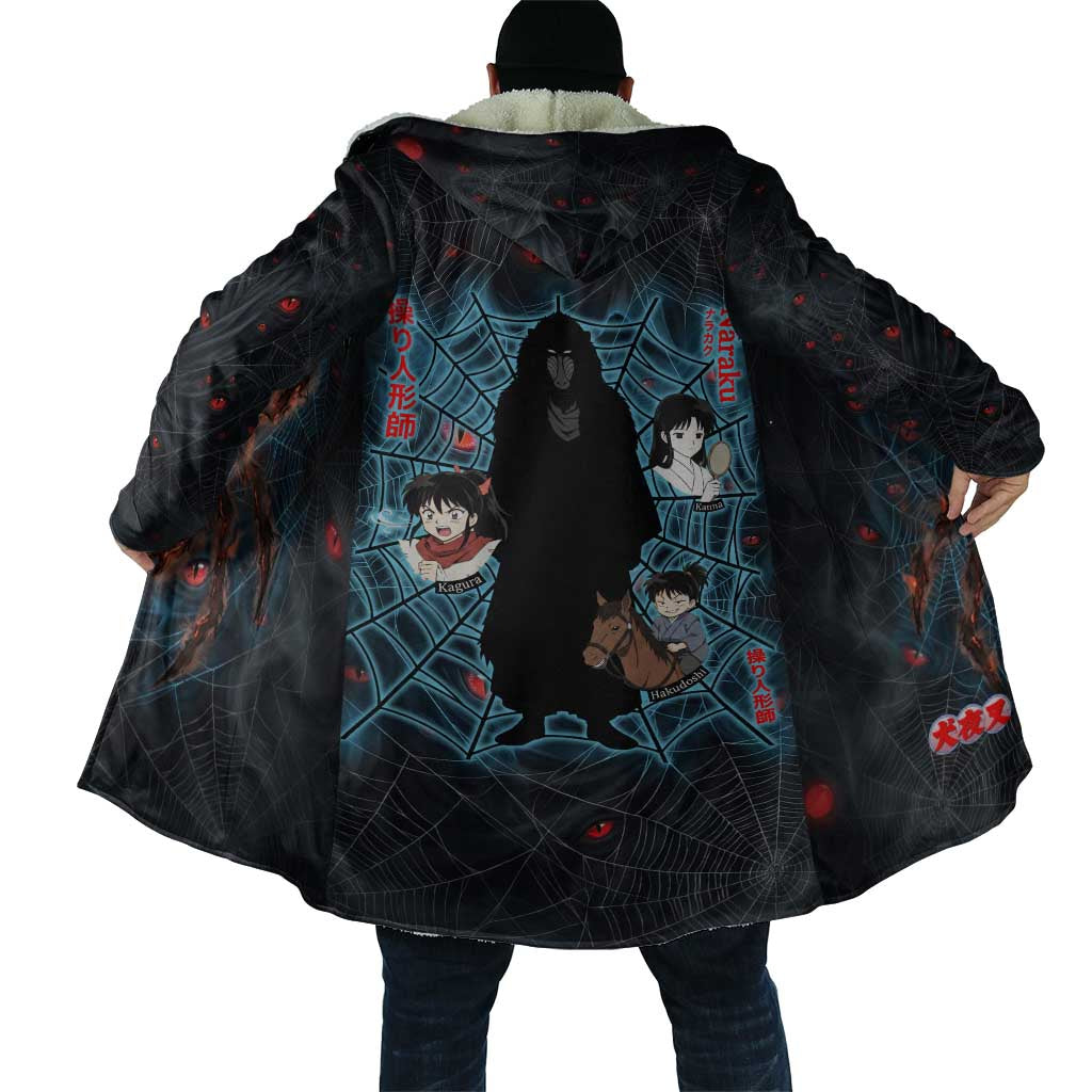 Naraku Inuyasha Series Cloak Dark Web Anime Style with Fiery Spider and Red Eyes