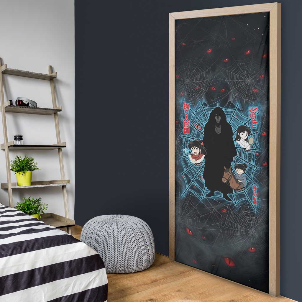 Naraku Inuyasha Series Door Cover Dark Web Anime Style with Fiery Spider and Red Eyes
