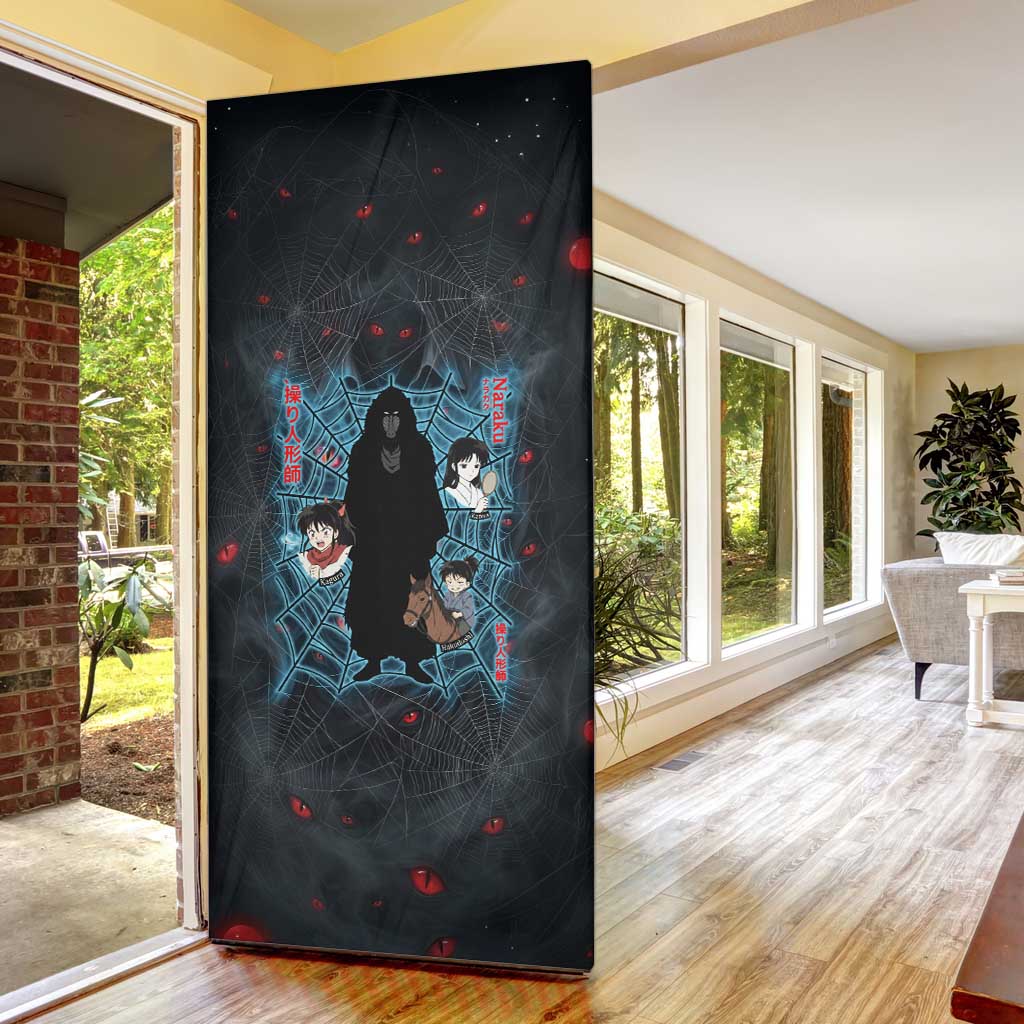 Naraku Inuyasha Series Door Cover Dark Web Anime Style with Fiery Spider and Red Eyes
